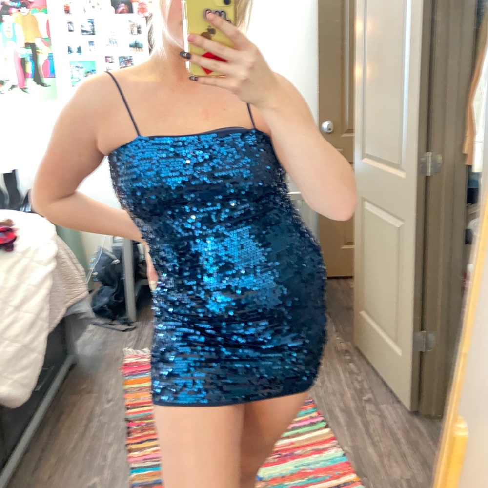 BCBG blue sequin dress
